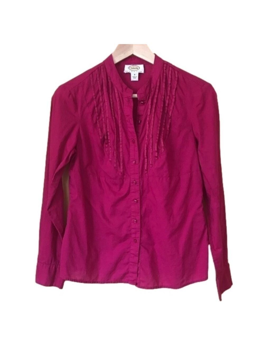 Talbots Petites pleated bib front fuchsia blouse size SP